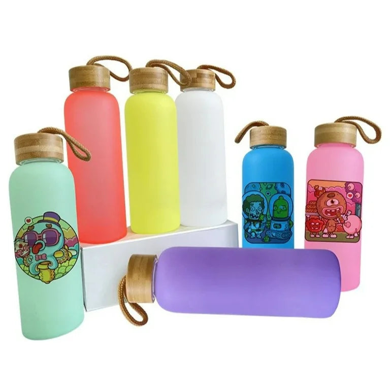 20oz Colored Glass Water Bottles w/ Bamboo Lids