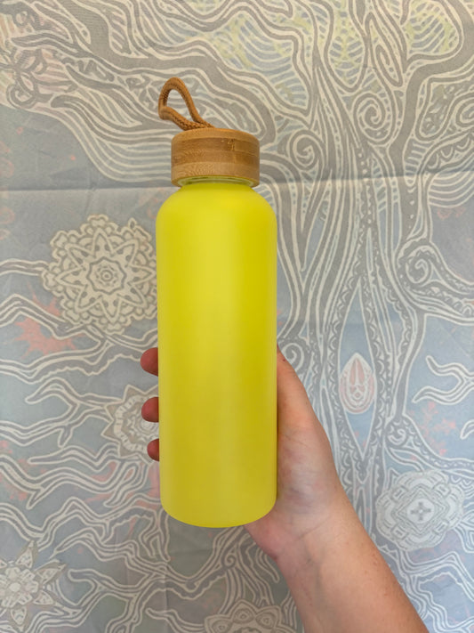 Glass Yellow Water Bottle w/ Bamboo Lid