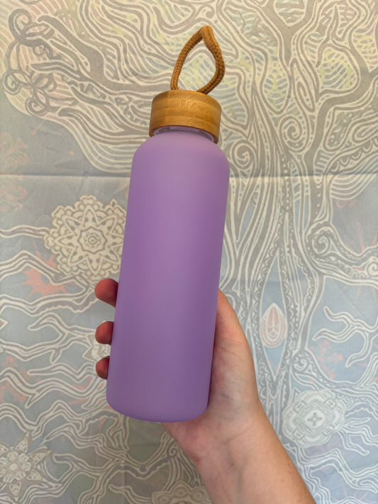 Glass Purple Water Bottle w/ Bamboo Lid