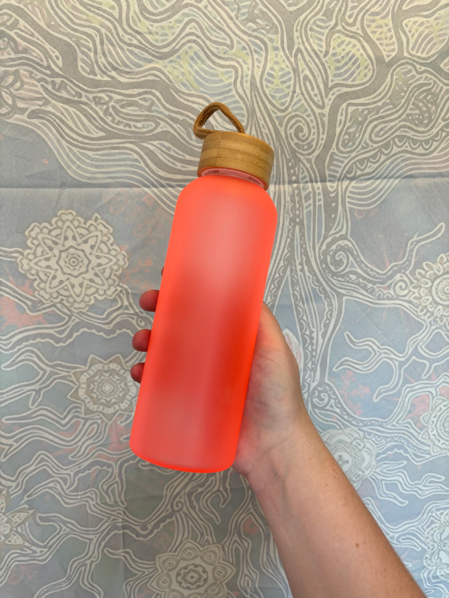 Glass Coral Water Bottle w/ Bamboo Lid