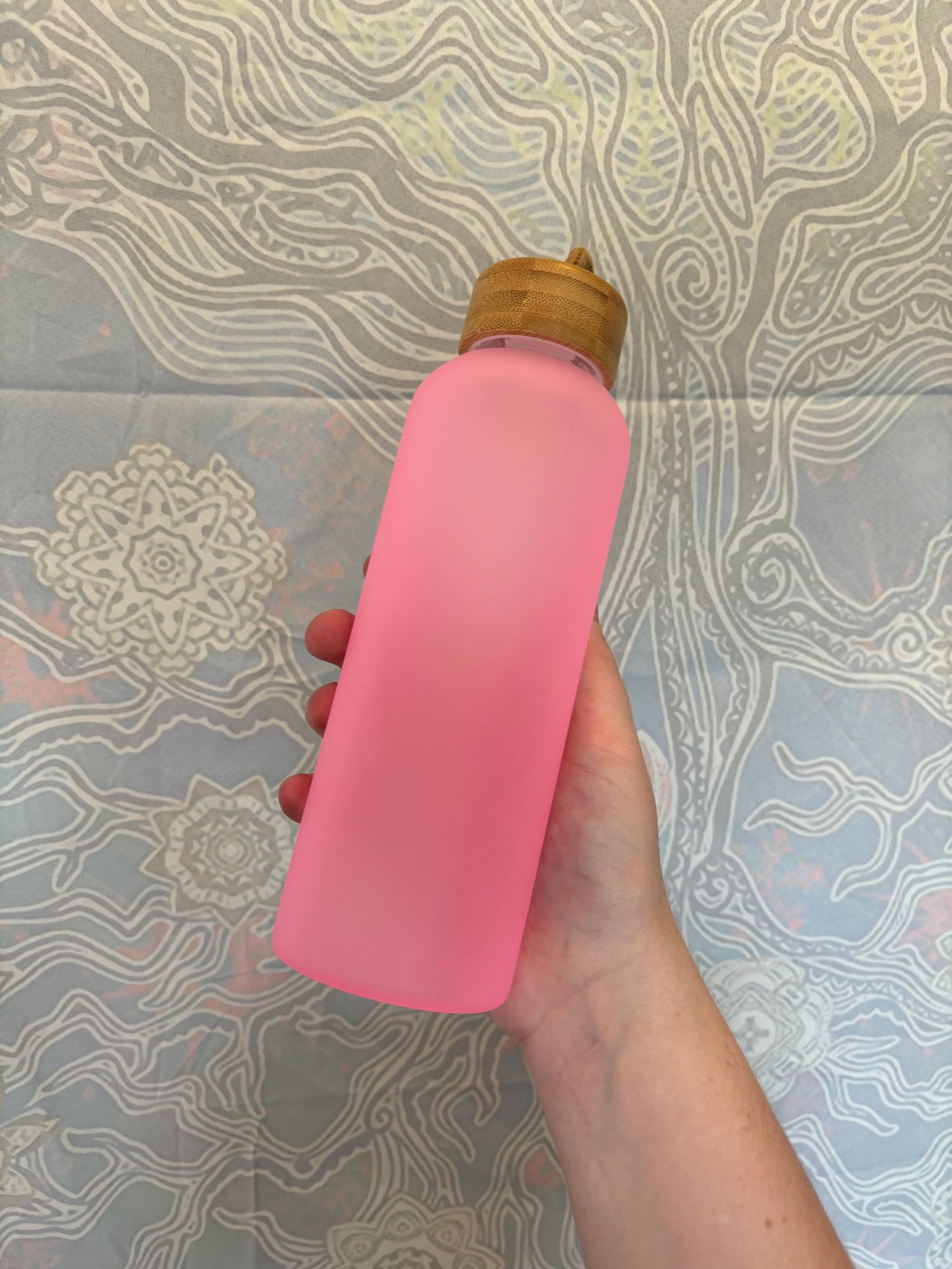 Glass Pink Water Bottle w/ Bamboo Lid